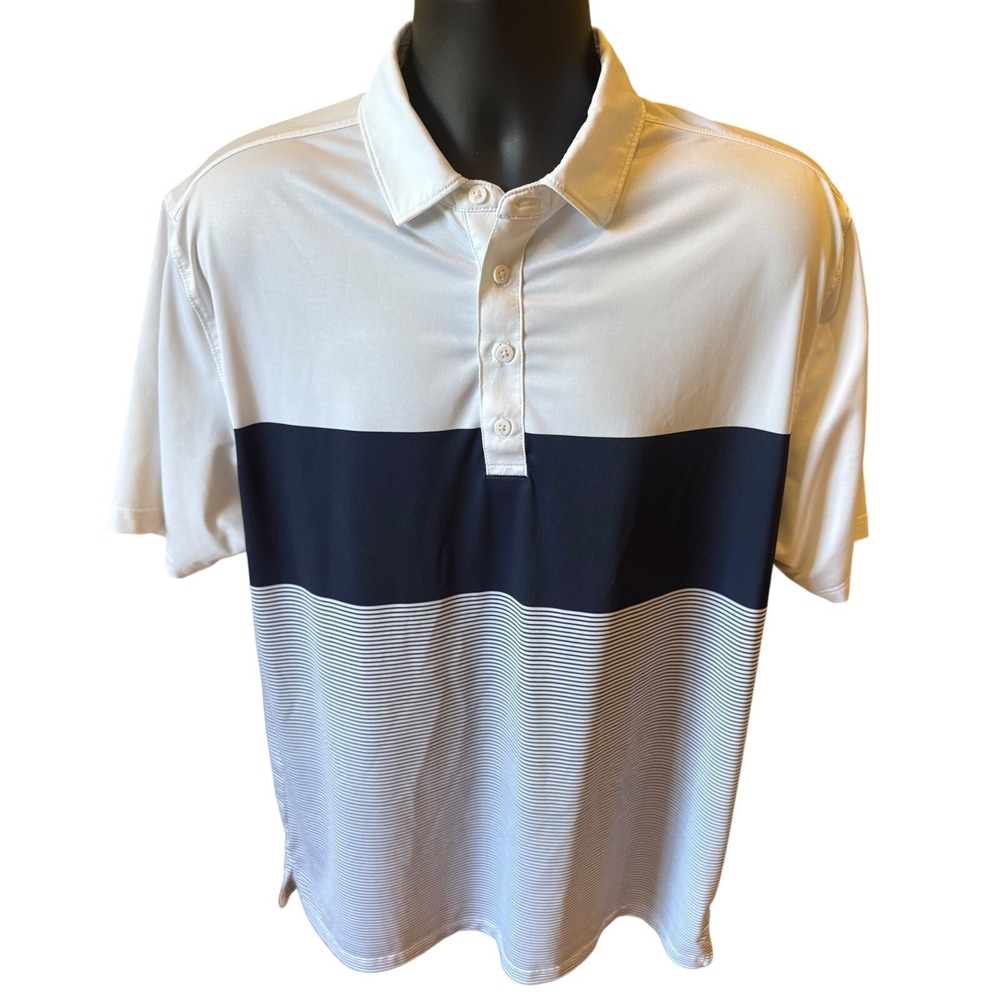 Matte Grey Mens XL Golf Polo Shirt White Navy Colorblock Striped Performance